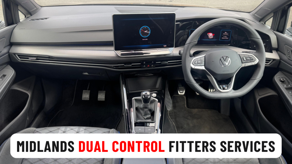 He-Man dual control pedals professionally installed in a driving instructor car by Midlands Dual Control Fitters