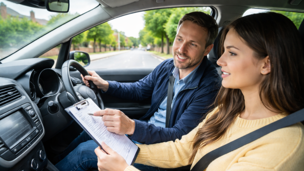 driving instructor with student